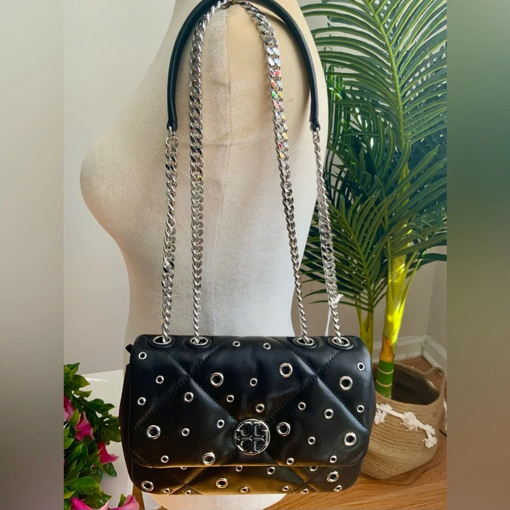 NWT TORY BURCH WILLA LEATHER GROMMETS SHOULDER CROSSBODY BAG - Picture 4 of 12